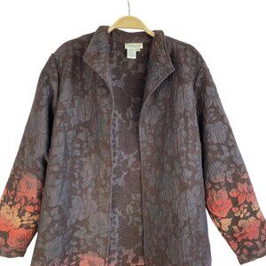 Vintage Coldwater Creek Jacquard Jacket Women - Brown Ombre Floral Cottagecore